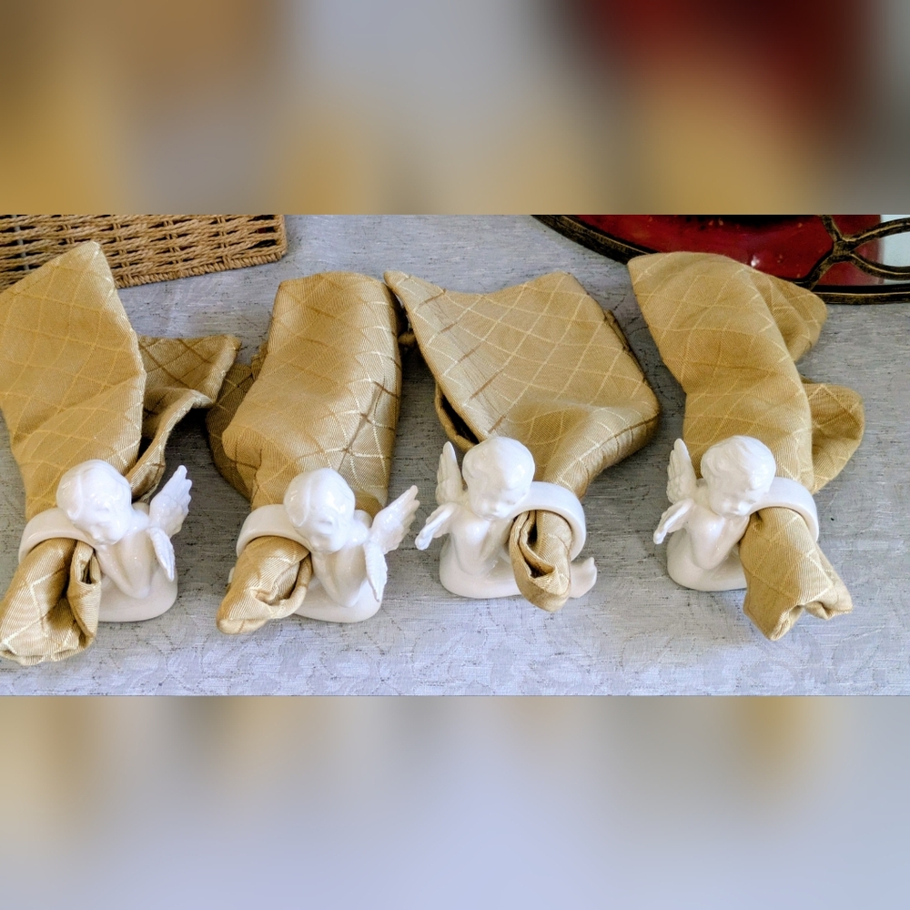 CHERUB Round Figural Napkin Ring/Holder Vintage Elegant Porcelain (Set of 4)